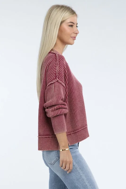 Washed Side Slit Oversized Cropped Sweater in 4 Colors