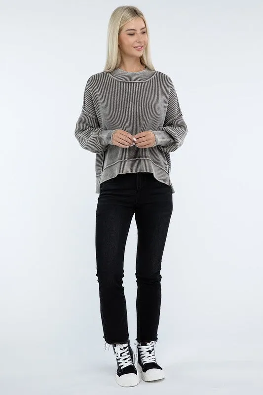 Washed Side Slit Oversized Cropped Sweater in 4 Colors