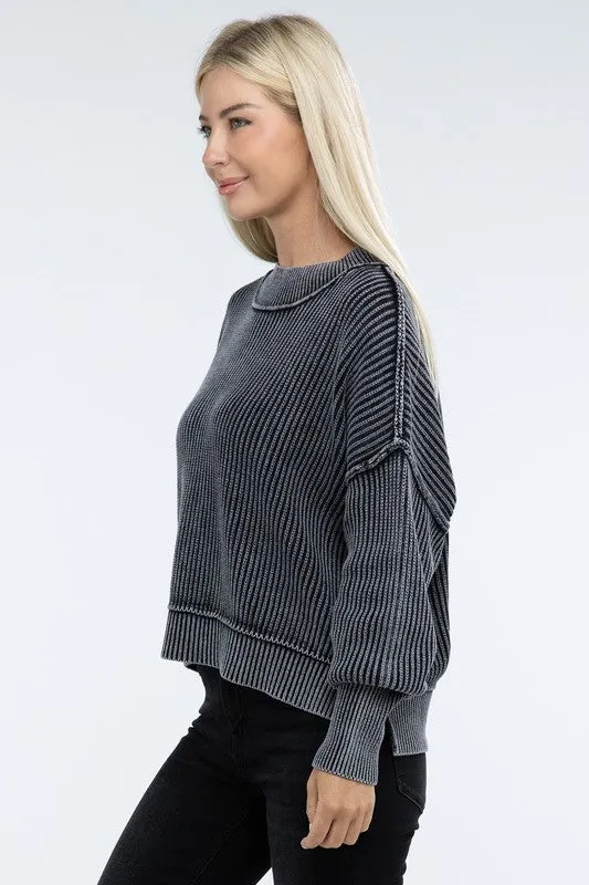 Washed Side Slit Oversized Cropped Sweater in 4 Colors