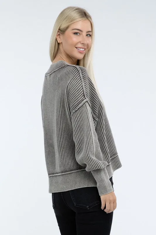 Washed Side Slit Oversized Cropped Sweater in 4 Colors