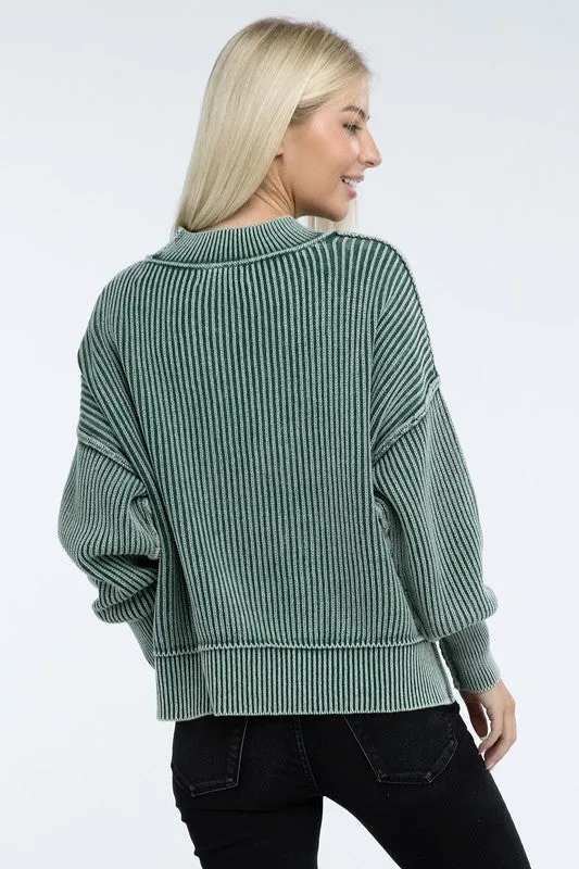 Washed Side Slit Oversized Cropped Sweater in 4 Colors