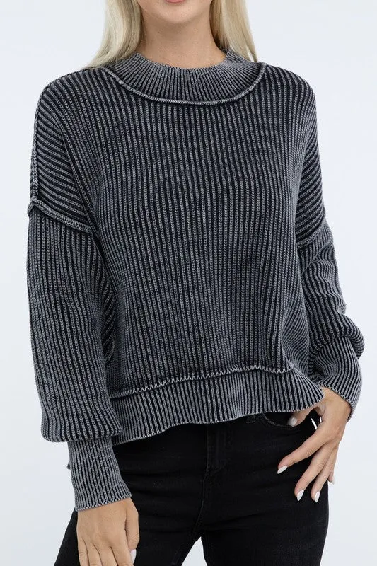 Washed Side Slit Oversized Cropped Sweater in 4 Colors