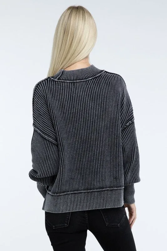 Washed Side Slit Oversized Cropped Sweater in 4 Colors