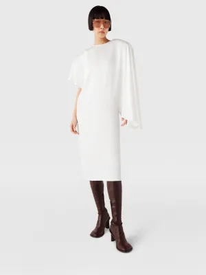 White Asymetric Draped Midi Dress