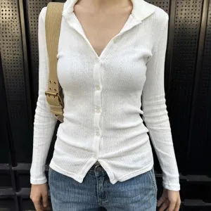 White Fitted Knit Shirt