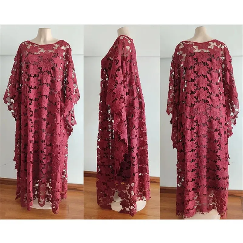 White Lace Hollow African Dresses: Elegant Traditional Attire for Muslim Women during Ramadan