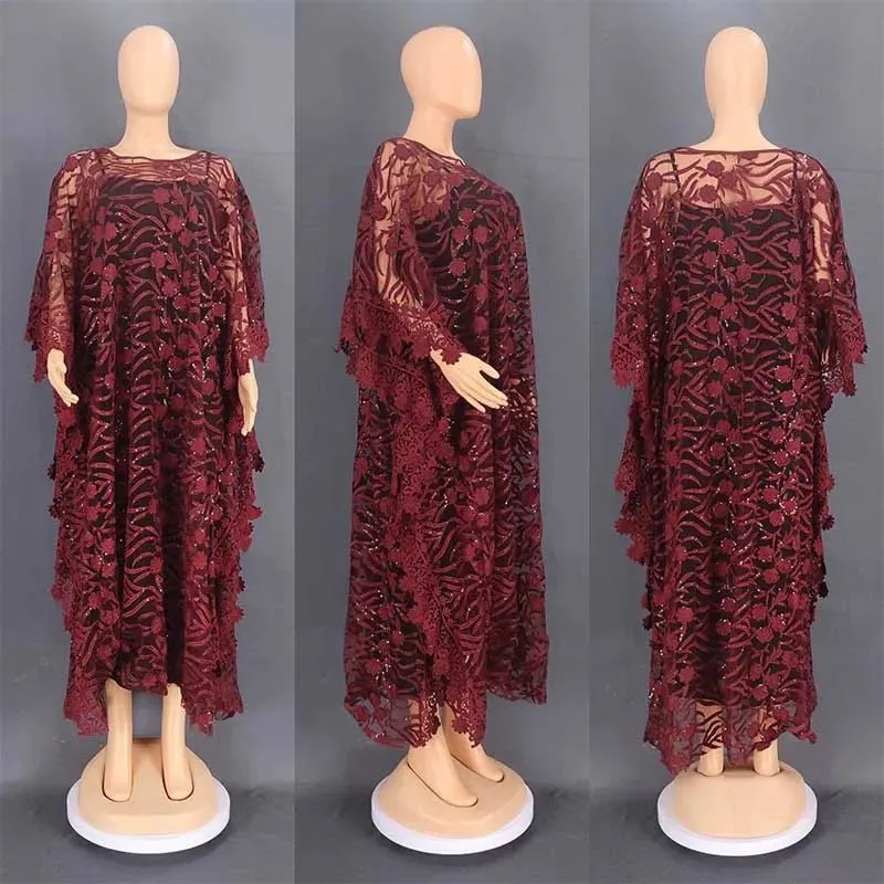 White Lace Hollow African Dresses: Elegant Traditional Attire for Muslim Women during Ramadan