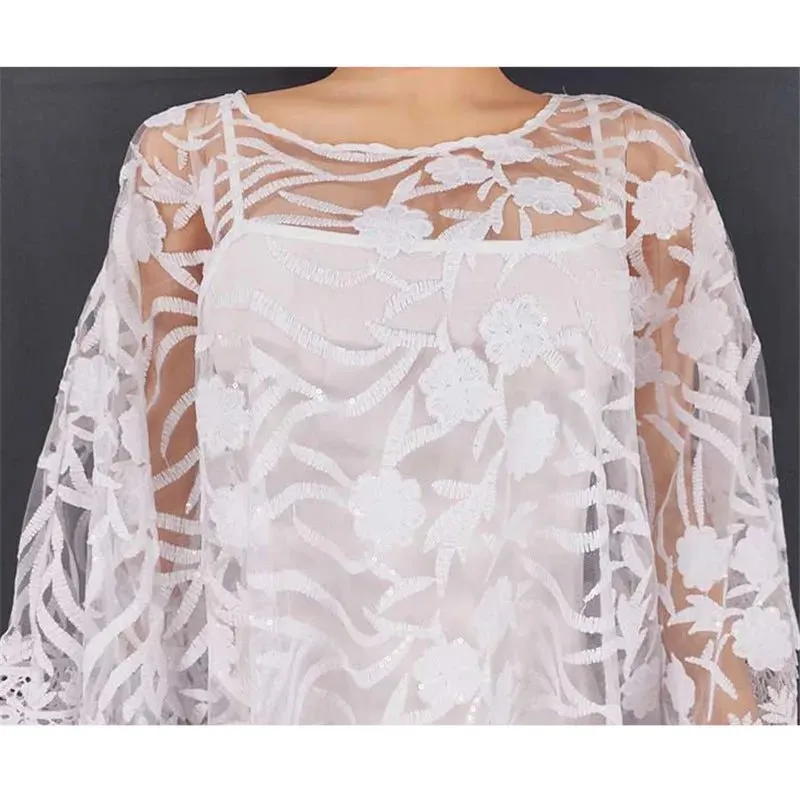 White Lace Hollow African Dresses: Elegant Traditional Attire for Muslim Women during Ramadan
