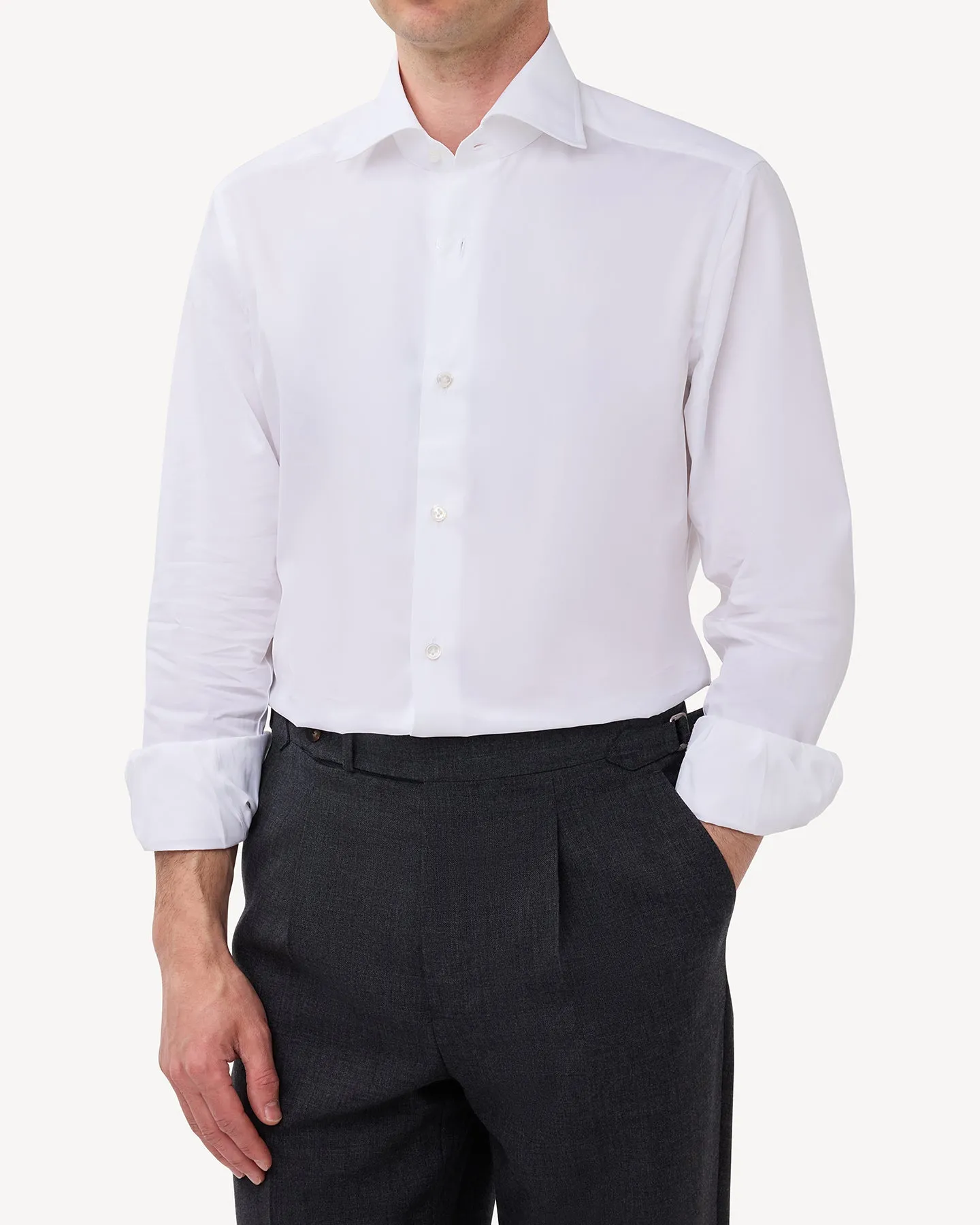 White Poplin Spread Collar Shirt