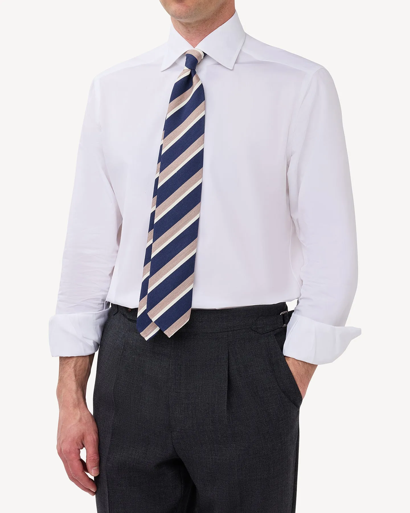 White Poplin Spread Collar Shirt