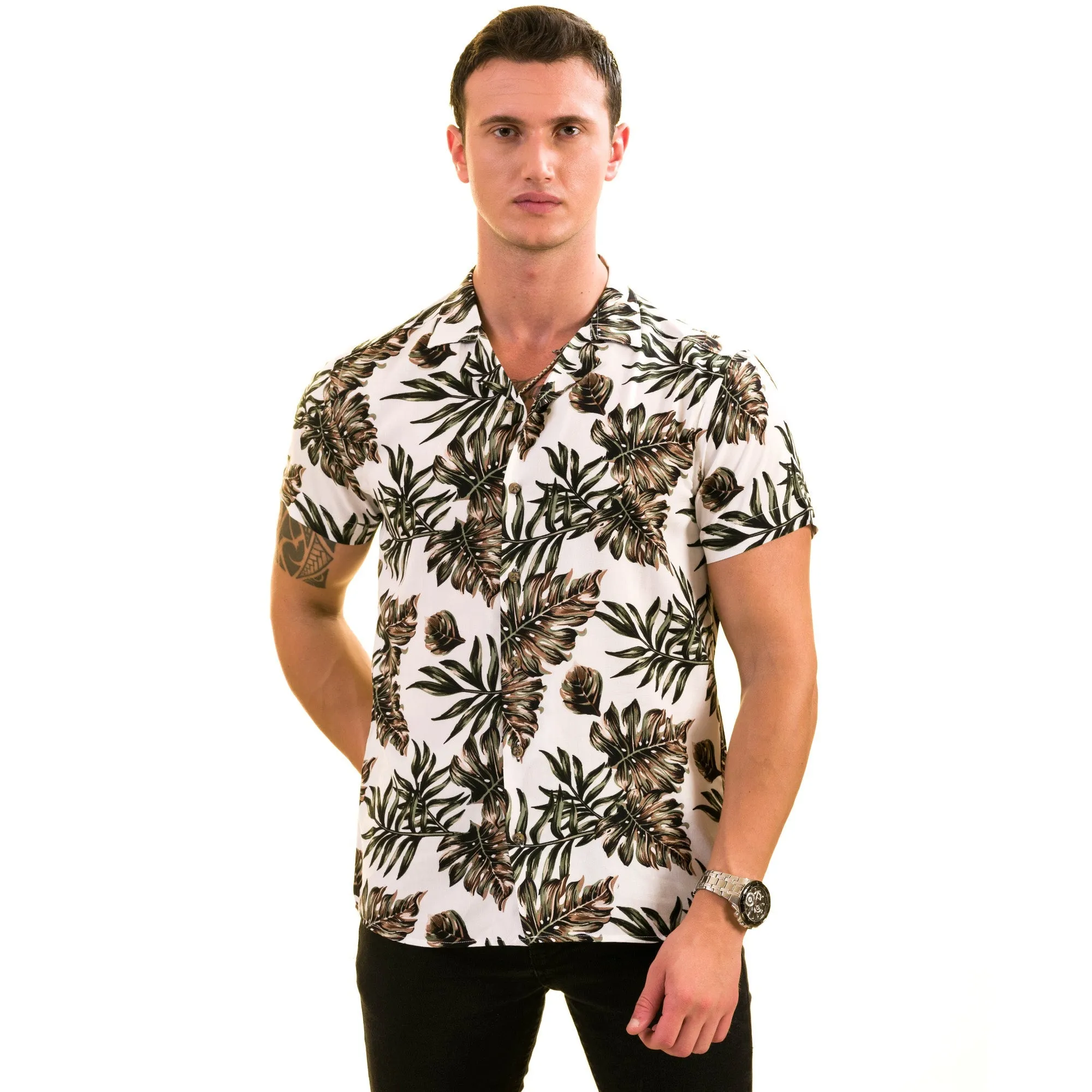 White Printed Tropical European Made & Designed Hawaiian Summer Shirts