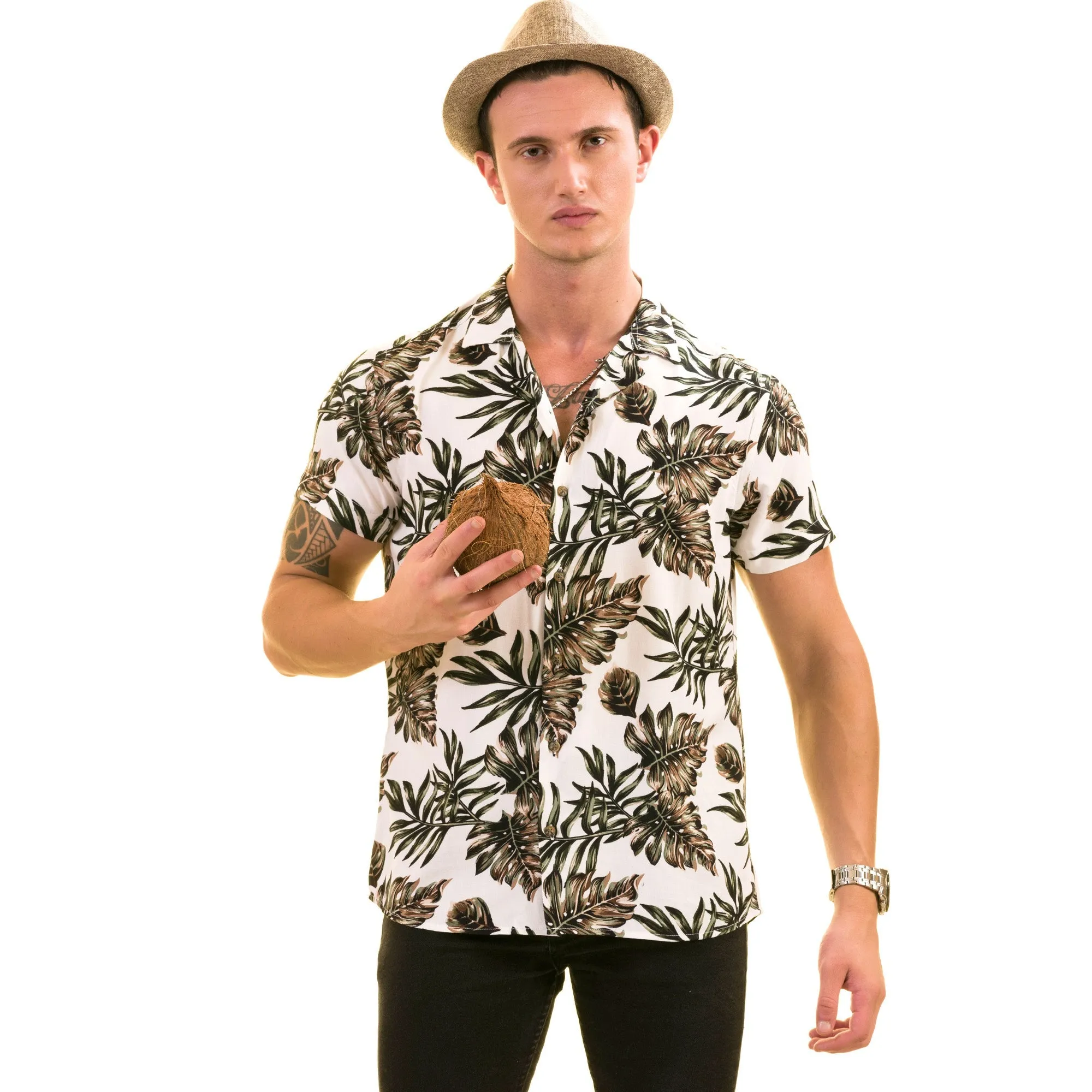 White Printed Tropical European Made & Designed Hawaiian Summer Shirts