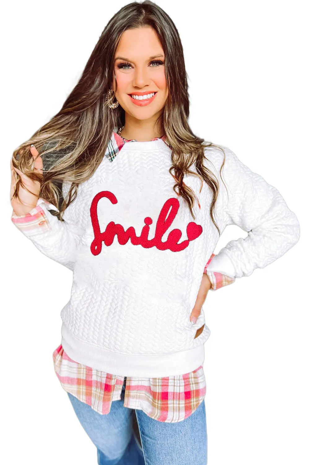 White Smile Love Cable Knit Pullover Sweatshirt