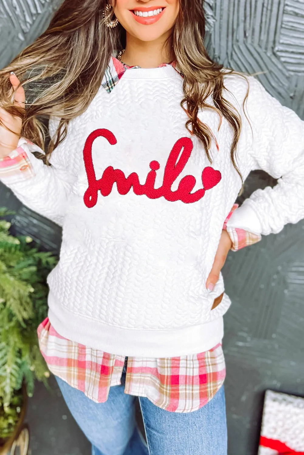 White Smile Love Cable Knit Pullover Sweatshirt