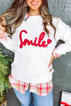 White Smile Love Cable Knit Pullover Sweatshirt