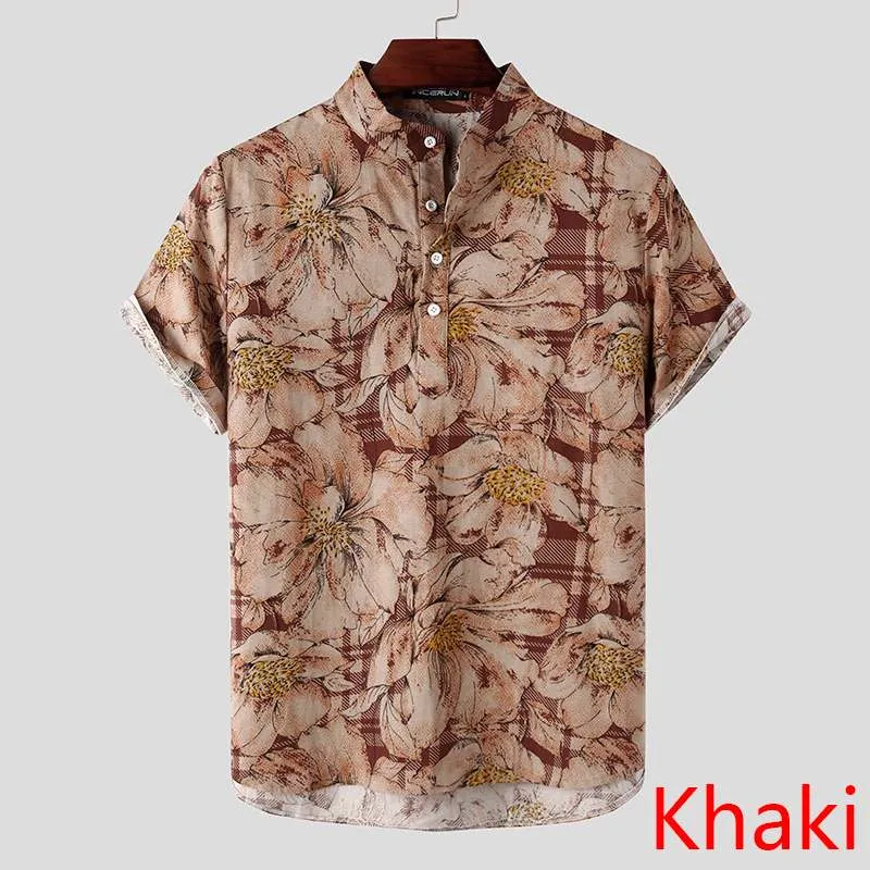 Wiaofellas Mens Printed Camisa Masculina Summer Hawaiian Blouse Men Vintage Shirts Short Sleeve Lapel Camisa Casual Buttons Blusas