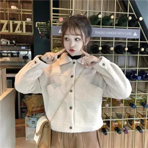 Winter Loose Plus Velvet Thick Fur One Grain Fleece Coat Fashion Trend Sexy Short Lamb Wool Female Coat