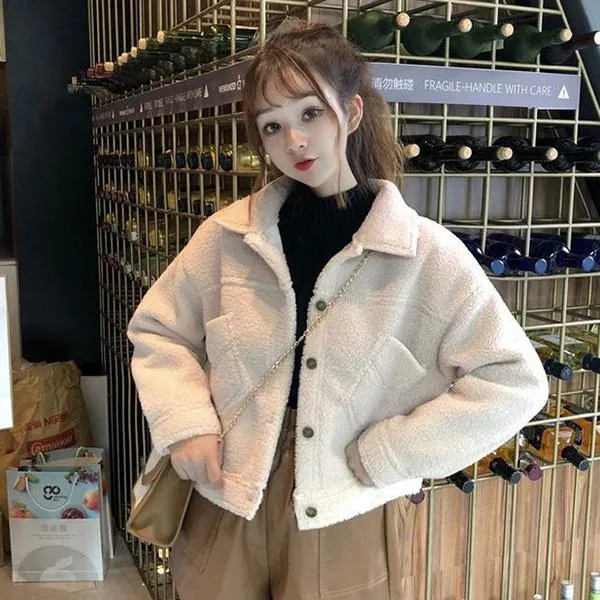 Winter Loose Plus Velvet Thick Fur One Grain Fleece Coat Fashion Trend Sexy Short Lamb Wool Female Coat