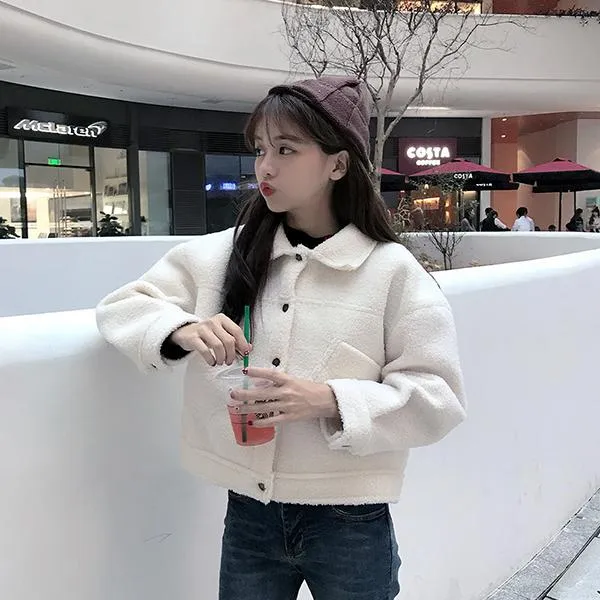 Winter Loose Plus Velvet Thick Fur One Grain Fleece Coat Fashion Trend Sexy Short Lamb Wool Female Coat