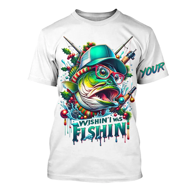 Wishin' I Was Fishin' Custom Funny Bass Christmas Fishing Shirts Bass Christmas Fishing Gifts IPHW5586