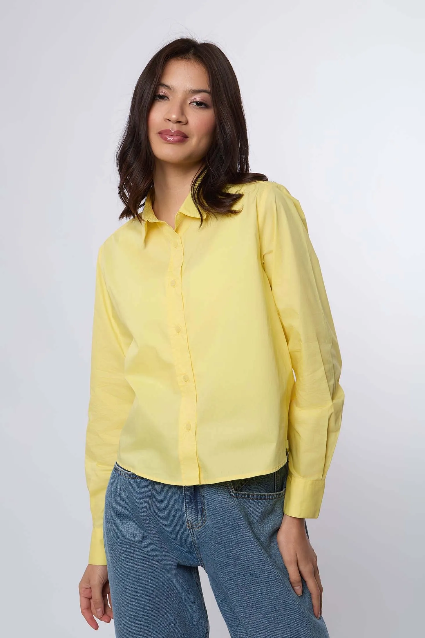Women Blouse Cotton  Long Sleeve Oversized Yellow
