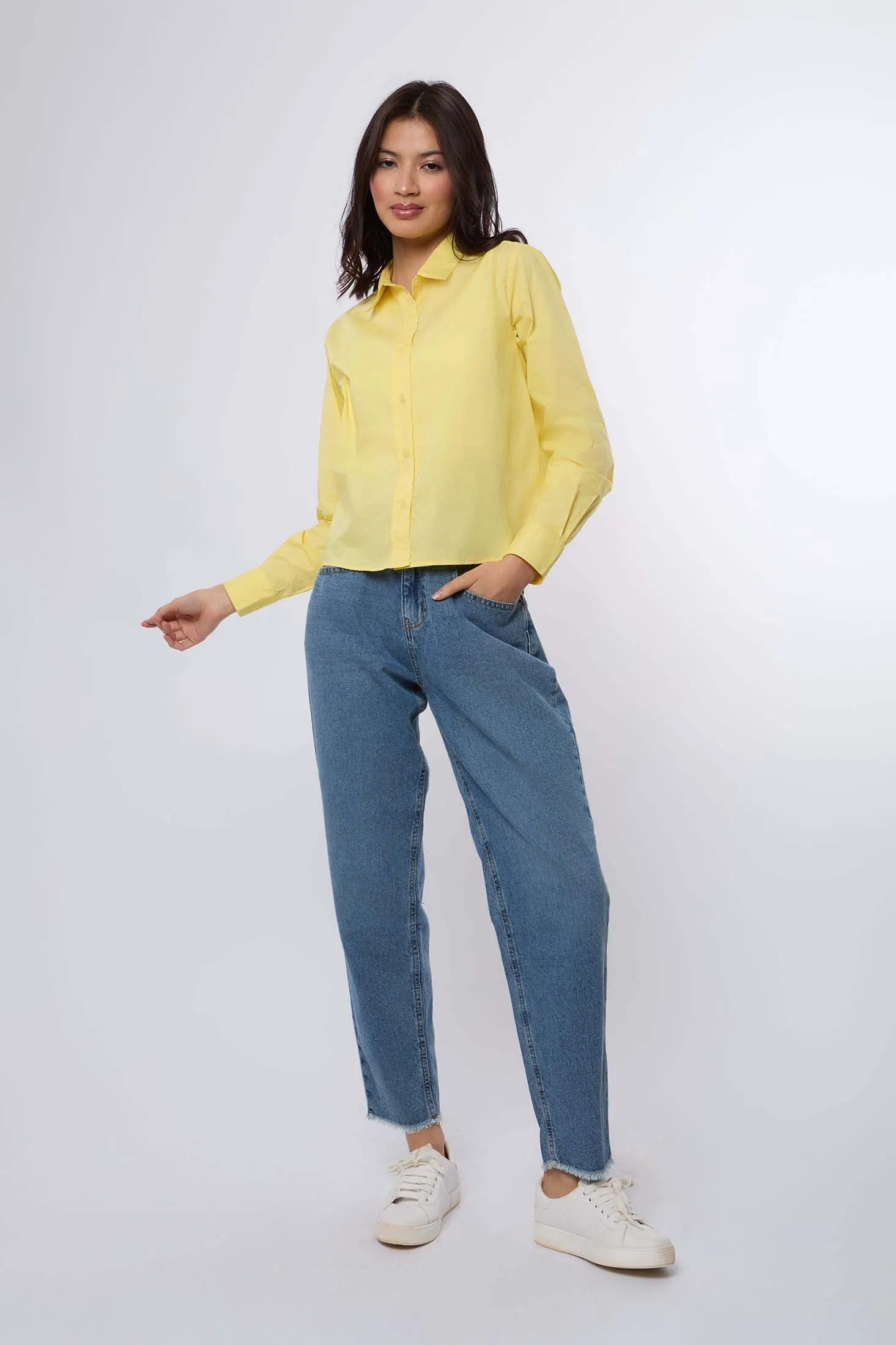 Women Blouse Cotton  Long Sleeve Oversized Yellow
