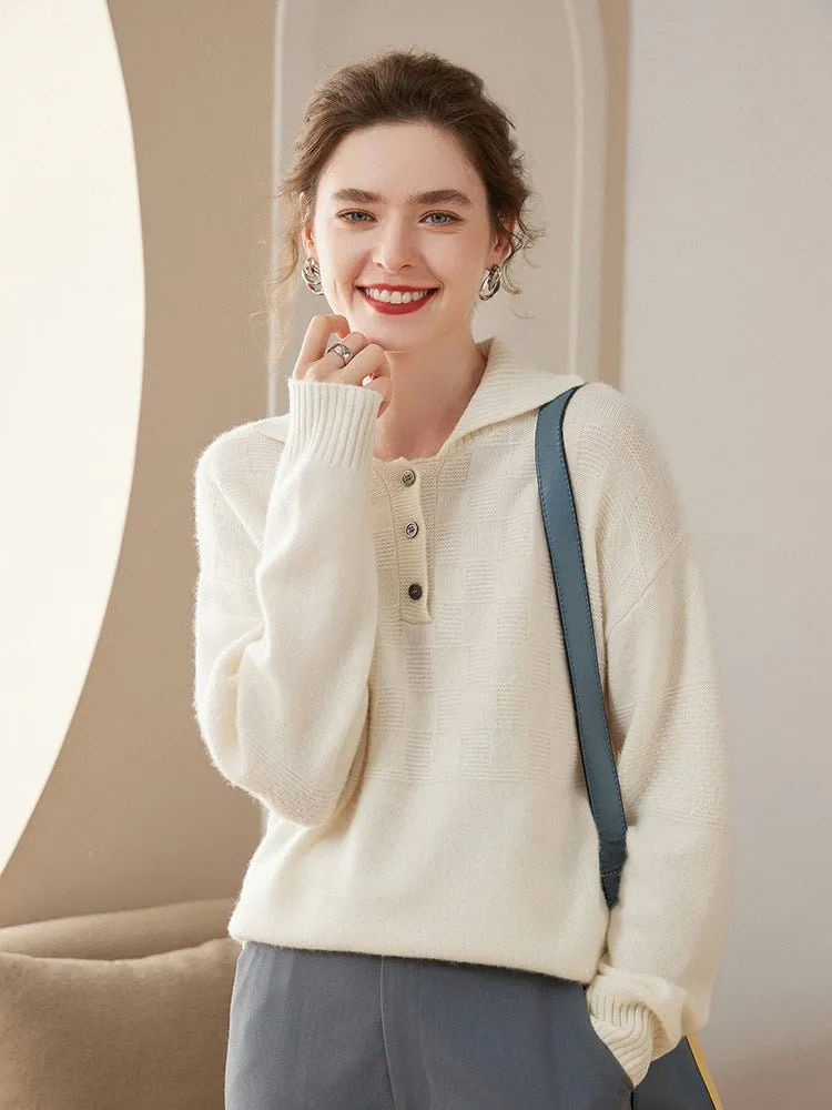 Women Polo Neck Cashmere Sweaters Long Sleeve Cashmere Blouse Pullover