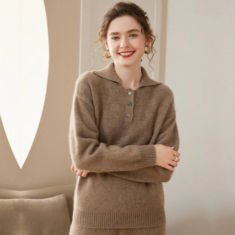 Women Polo Neck Cashmere Sweaters Long Sleeve Cashmere Blouse Pullover