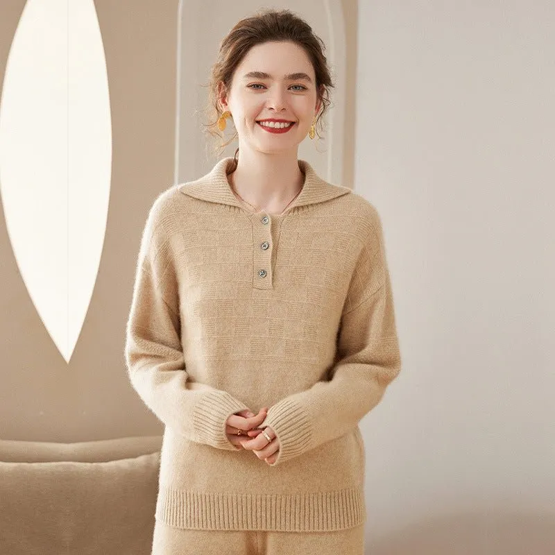 Women Polo Neck Cashmere Sweaters Long Sleeve Cashmere Blouse Pullover