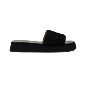 Womens | Alaïa Metallic Knitted Platform Slides (Black)