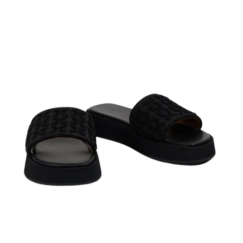 Womens | Alaïa Metallic Knitted Platform Slides (Black)
