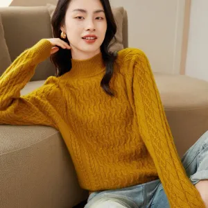 Womens Cable-Knit Cashmere Sweater Half Turtleneck Sweaters Jumpers