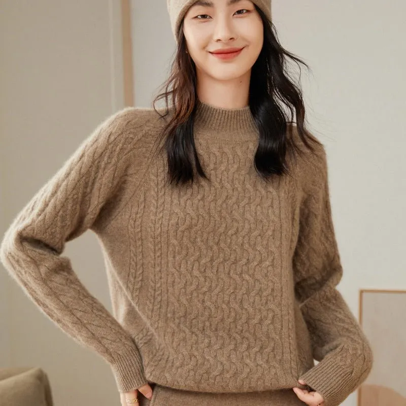 Womens Cable-Knit Cashmere Sweater Half Turtleneck Sweaters Jumpers