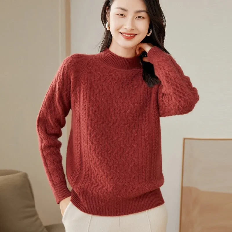 Womens Cable-Knit Cashmere Sweater Half Turtleneck Sweaters Jumpers