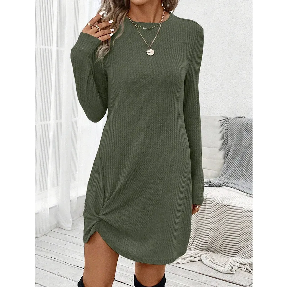 Women's Casual Mini Dresses - All Season Basics Fold Long Sleeve Crew Neck T-shirt Daily Dresses