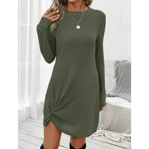 Women's Casual Mini Dresses - All Season Basics Fold Long Sleeve Crew Neck T-shirt Daily Dresses