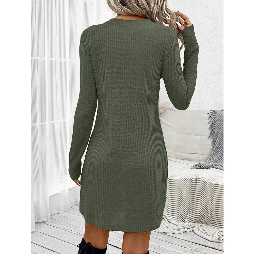 Women's Casual Mini Dresses - All Season Basics Fold Long Sleeve Crew Neck T-shirt Daily Dresses