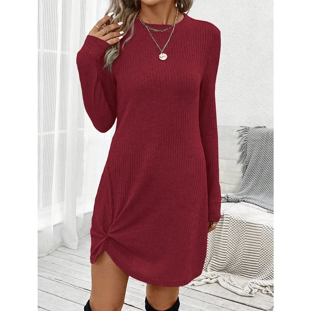 Women's Casual Mini Dresses - All Season Basics Fold Long Sleeve Crew Neck T-shirt Daily Dresses