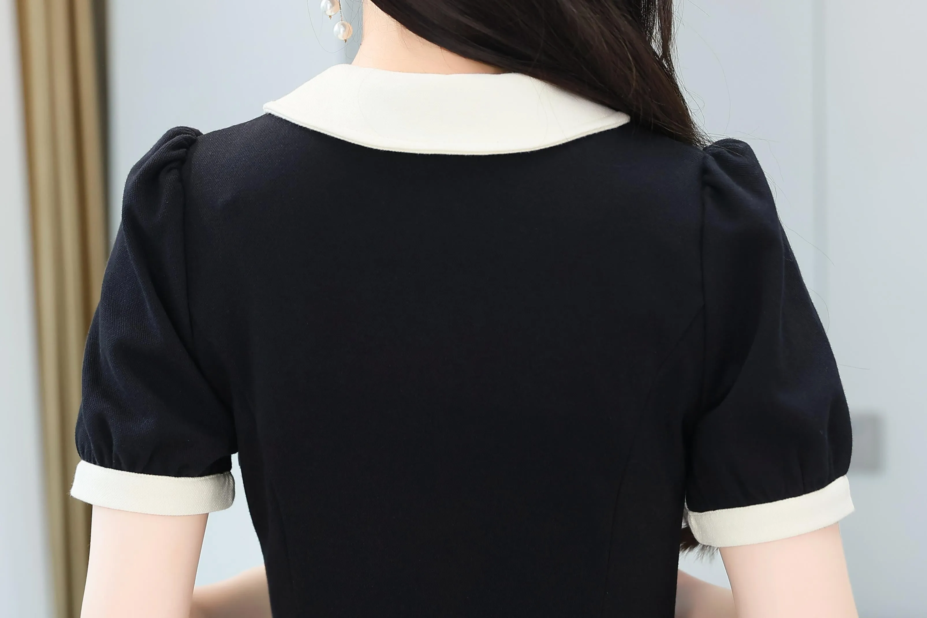 Women's Chic Jersey Dress Featuring Thigh-length Cut and Bow Decor