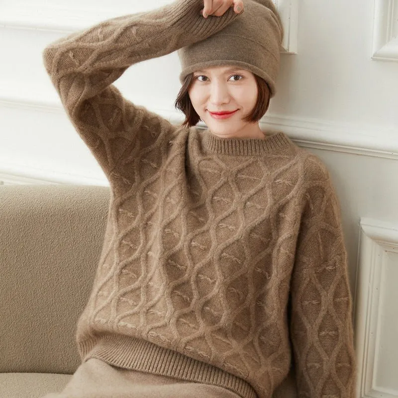 Womens Crewneck Long Sleeve Cashmere Sweater Pullover Tops