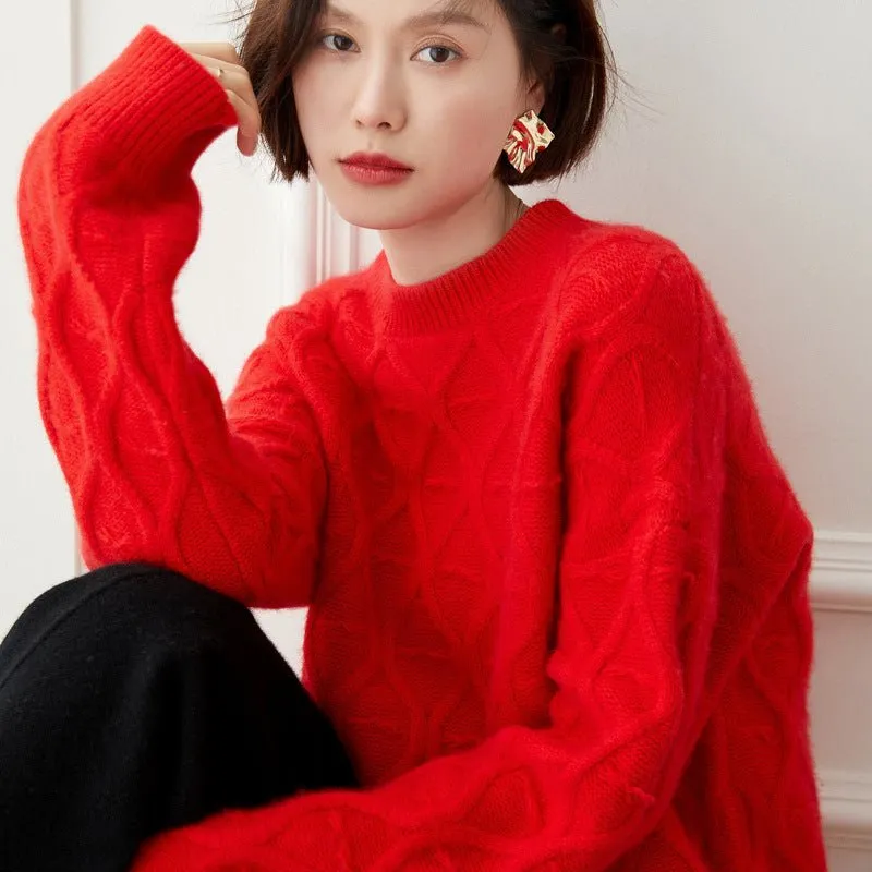 Womens Crewneck Long Sleeve Cashmere Sweater Pullover Tops