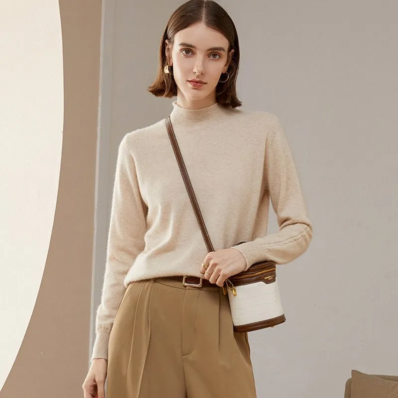 Womens Mock Neck Cashmere Sweater Knitted Cashmere Pullover