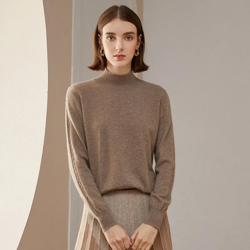 Womens Mock Neck Cashmere Sweater Knitted Cashmere Pullover