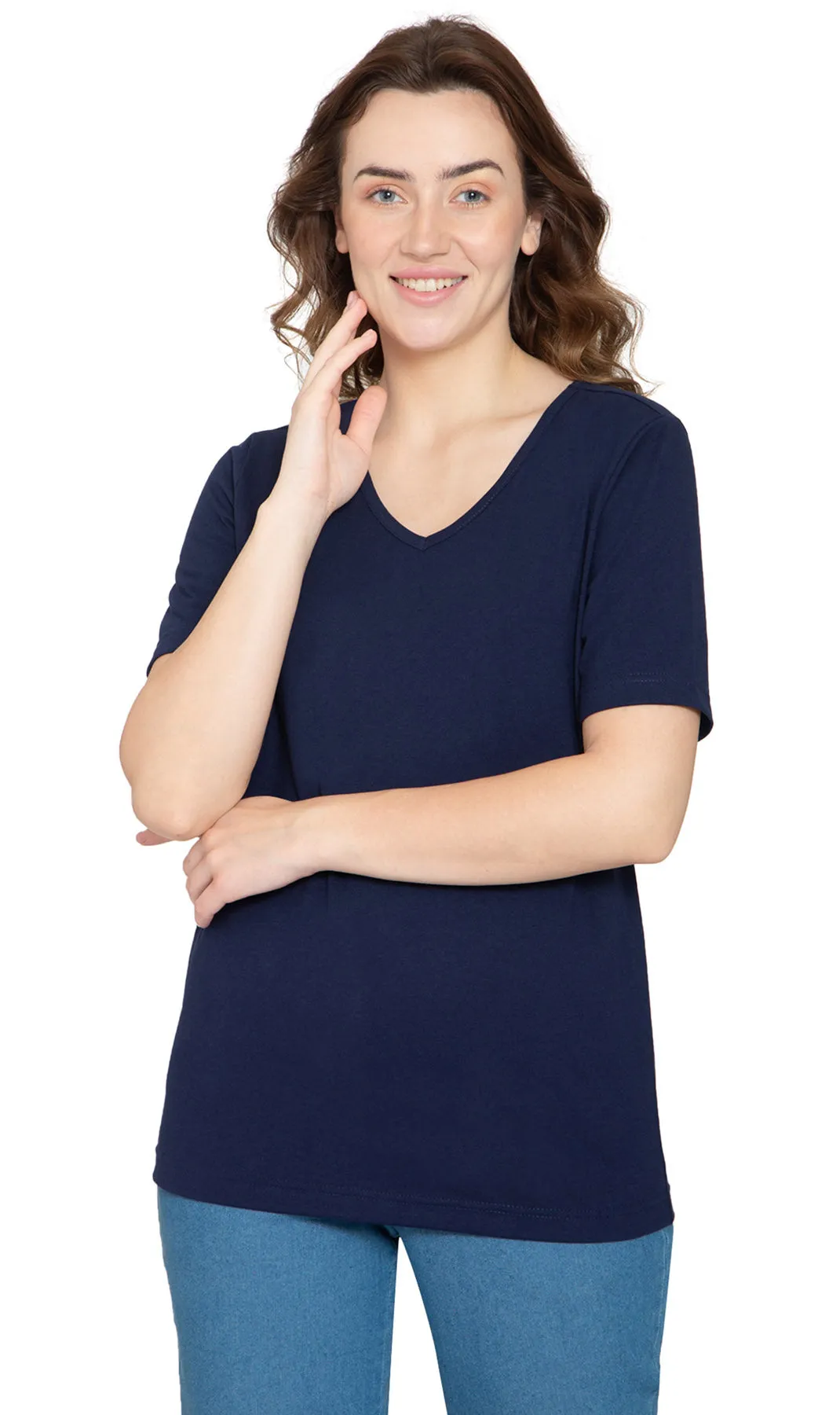 Women's Perfect Short-Sleeve V-Neck Tee Shirt - Cotton blend and Wrinkle Resistant