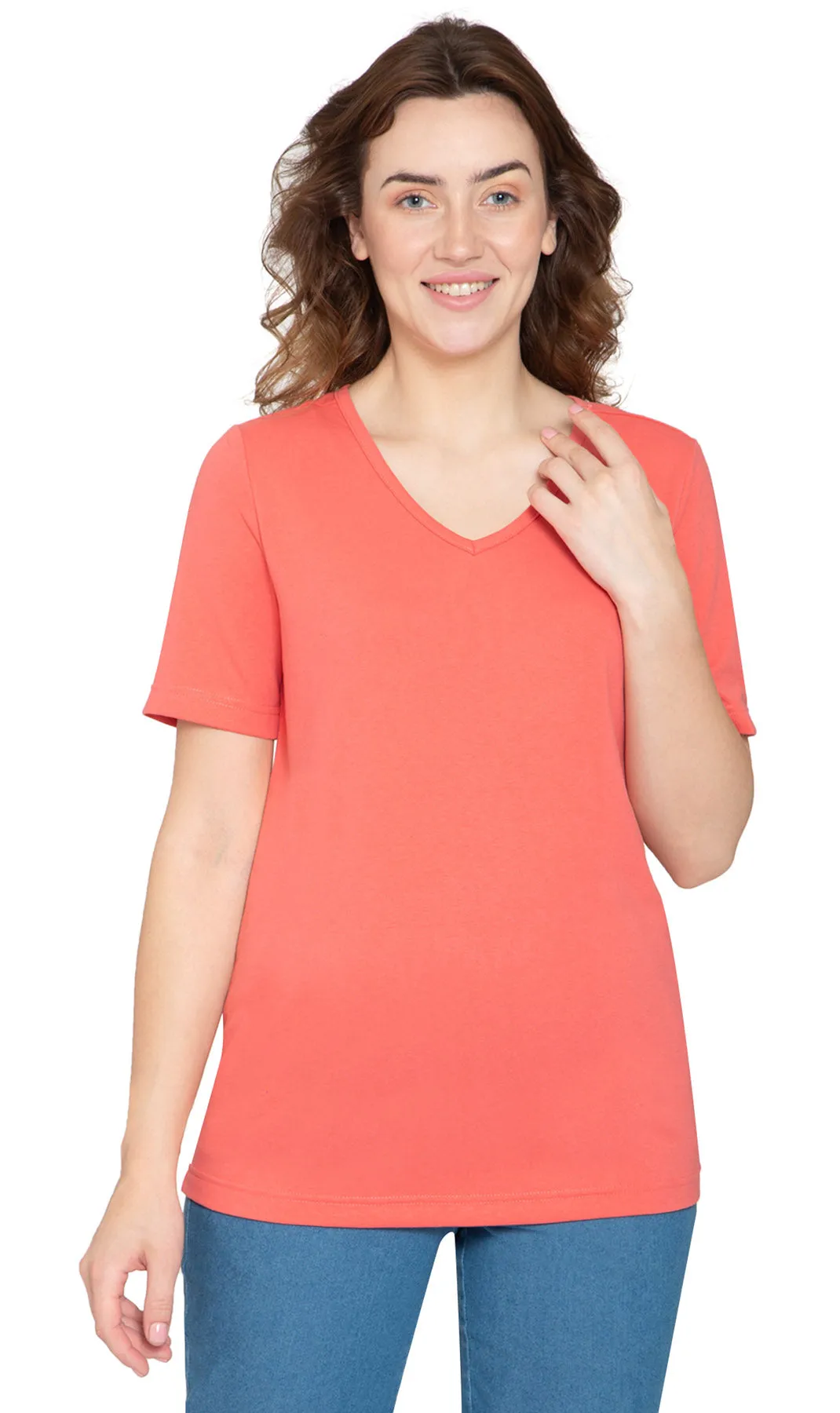 Women's Perfect Short-Sleeve V-Neck Tee Shirt - Cotton blend and Wrinkle Resistant
