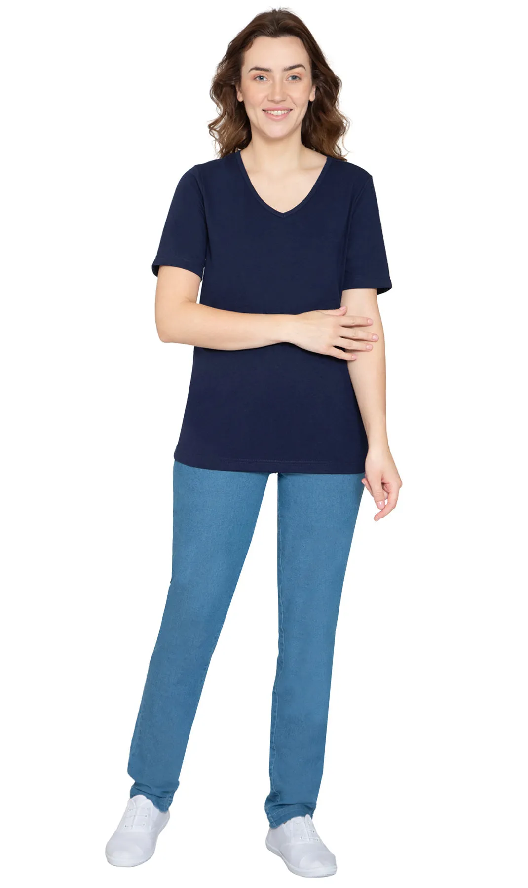 Women's Perfect Short-Sleeve V-Neck Tee Shirt - Cotton blend and Wrinkle Resistant