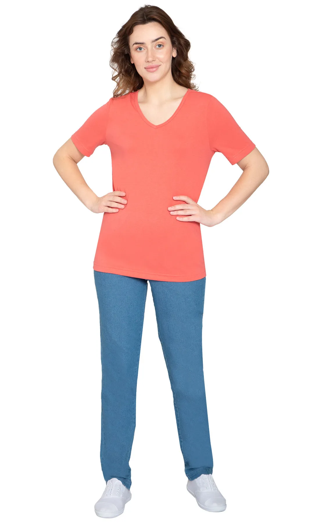 Women's Perfect Short-Sleeve V-Neck Tee Shirt - Cotton blend and Wrinkle Resistant