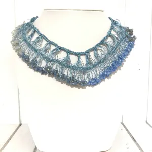 Women's RUSH by Denis & Charles | Crochet Fringe Necklace | Sky Blue