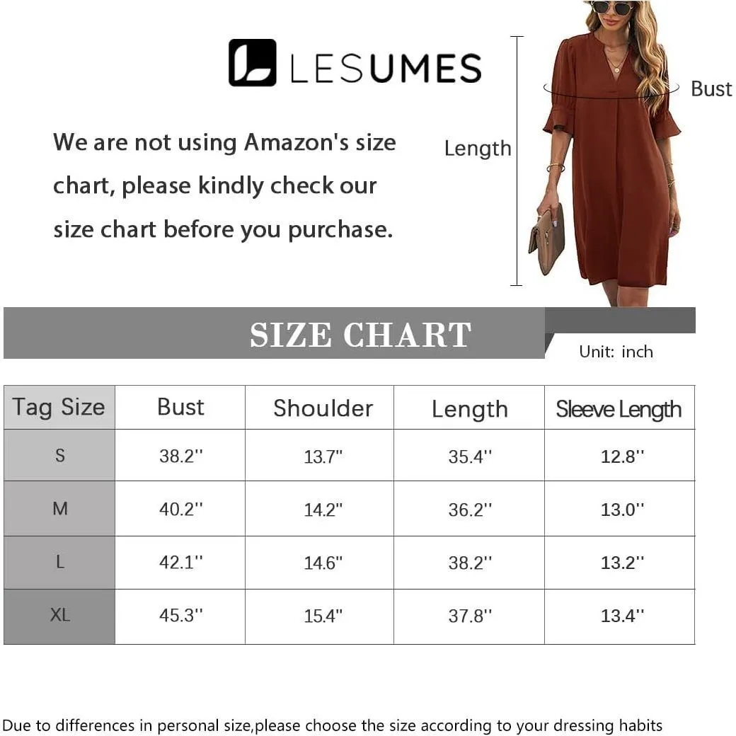 Women's V Neck Tunic Dress Summer T Shirt Casual Mini Dress Puff Half/Long Sleeve Flare Work Dresses