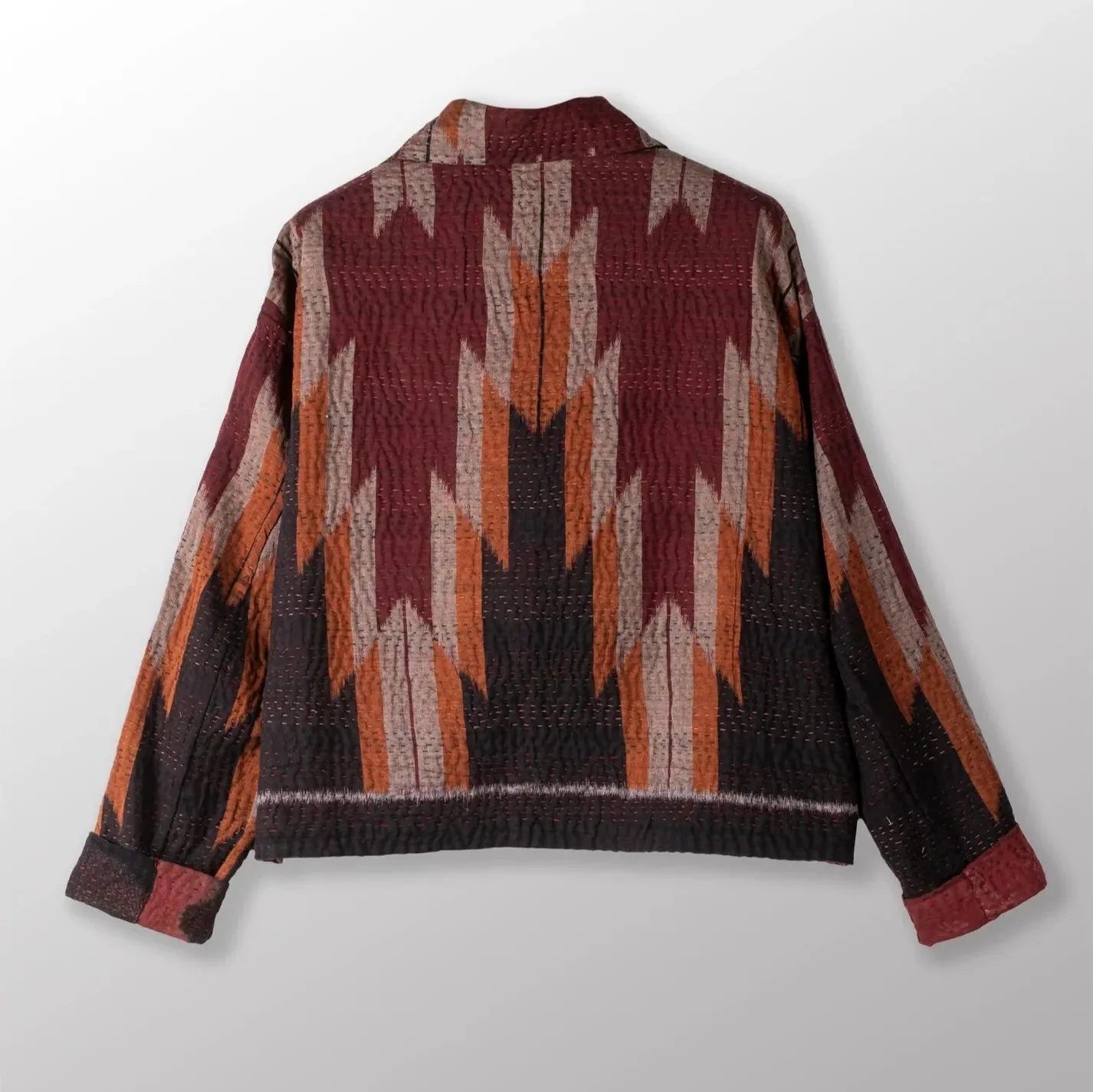Woven Handloom Ikat With Ombre Kantha Lapeled Short Jacket